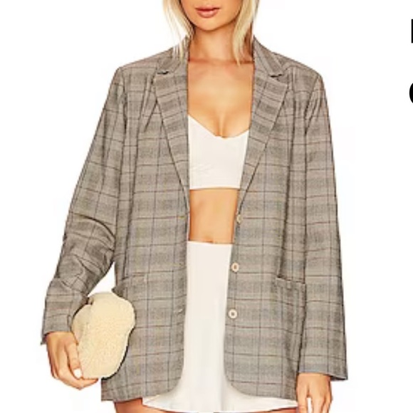 L *Space + Tessa Brooks Academia Preppy Corpcore Plaid Print Nadia Blazer Brown - Picture 4 of 6